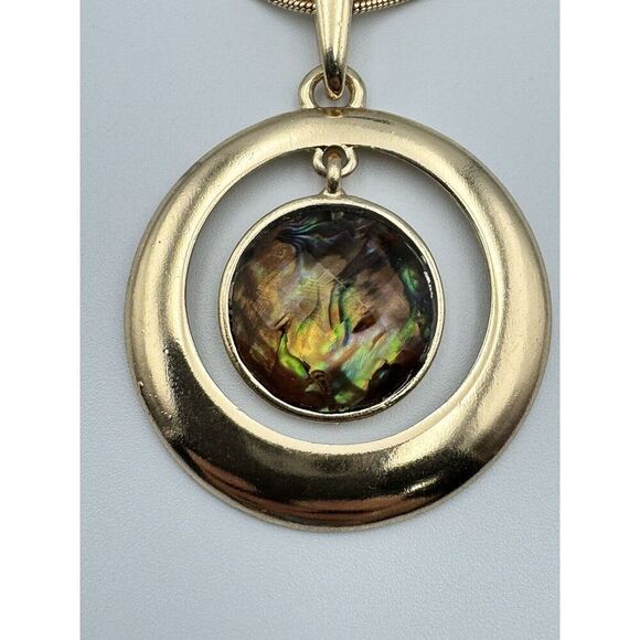 Gold Tone Faux Faceted Mother Pearl Triple Strand Snake Chain Necklace Earrings‎ - Picture 3 of 11